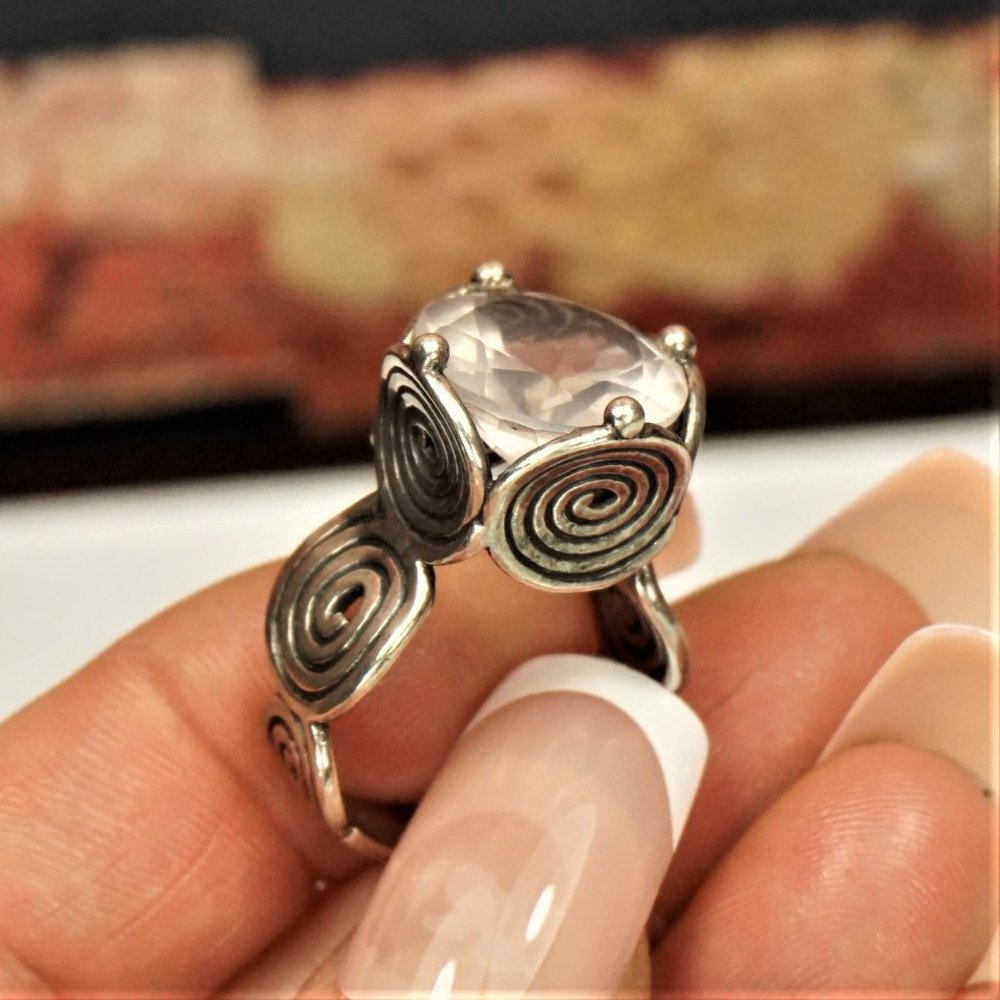 ISRAEL BIG CZ STERLING RING SIZE 8.25 HANDMADE RARE - Picture 4 of 16
